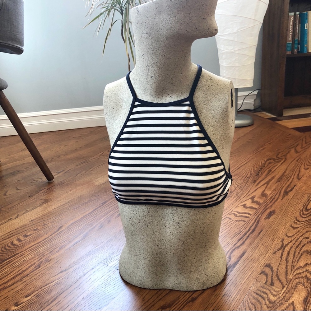 Aerie Striped Bikini Top, Navy, Silver, White, XS